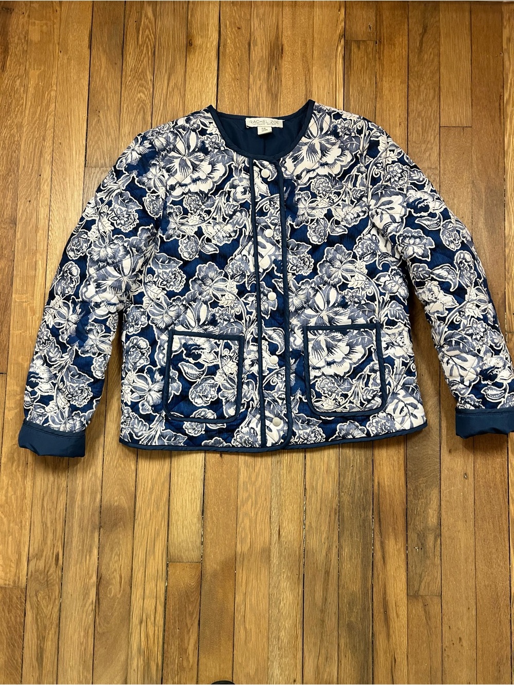 Rachel Zoe Navy & White Quilted Floral Puffer Jacket